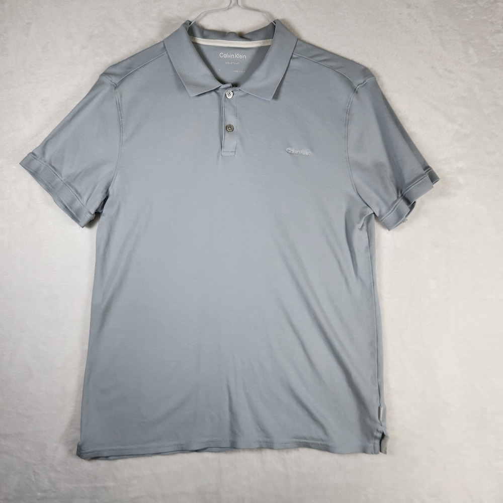 Calvin Klein Liquid Touch Polo Shirt Mens Medium‎ Short Sleeve Gray Casual